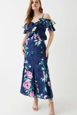 Georgette Jacquard Frill Midi Dress