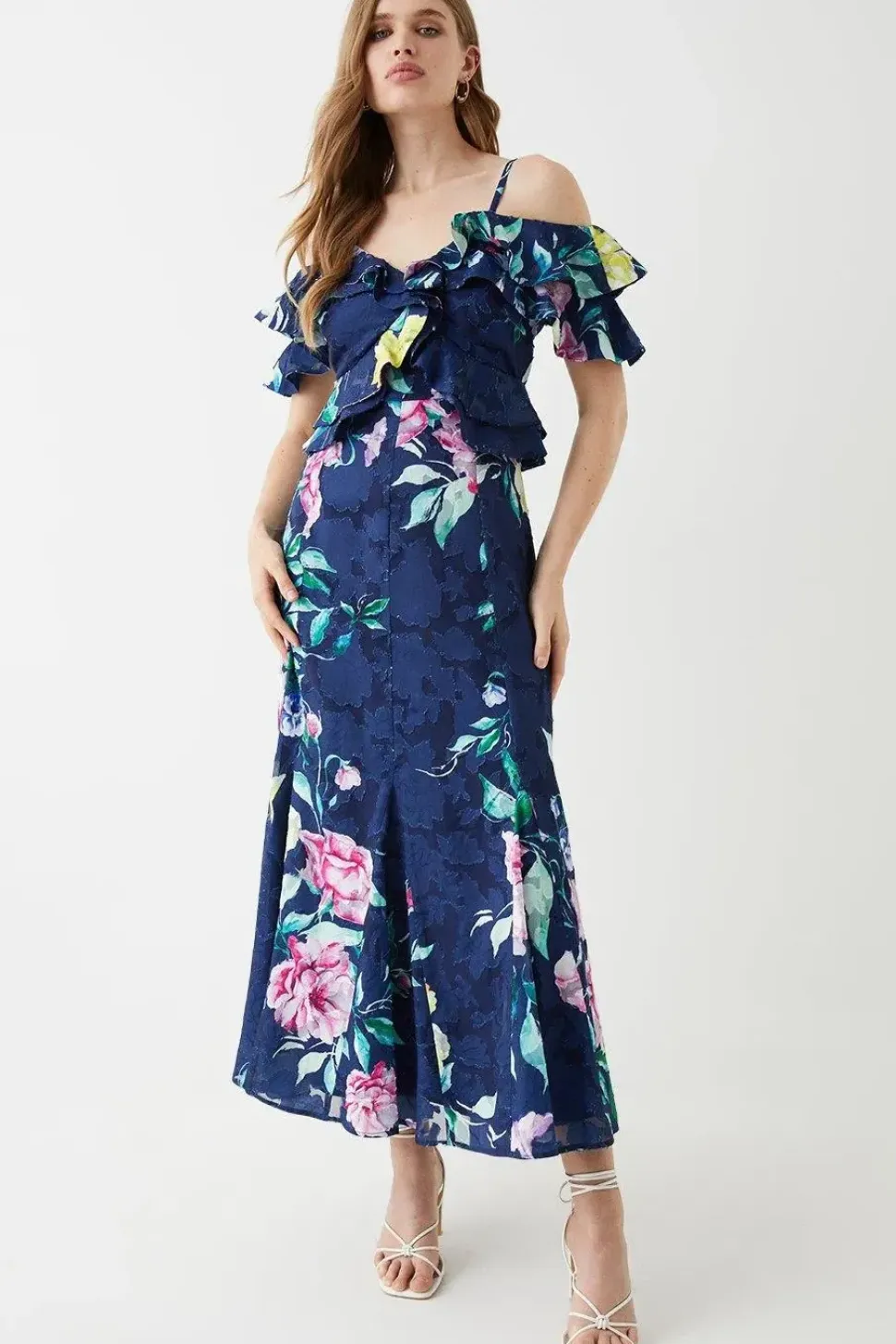 Georgette Jacquard Frill Midi Dress