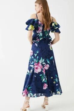 Georgette Jacquard Frill Midi Dress