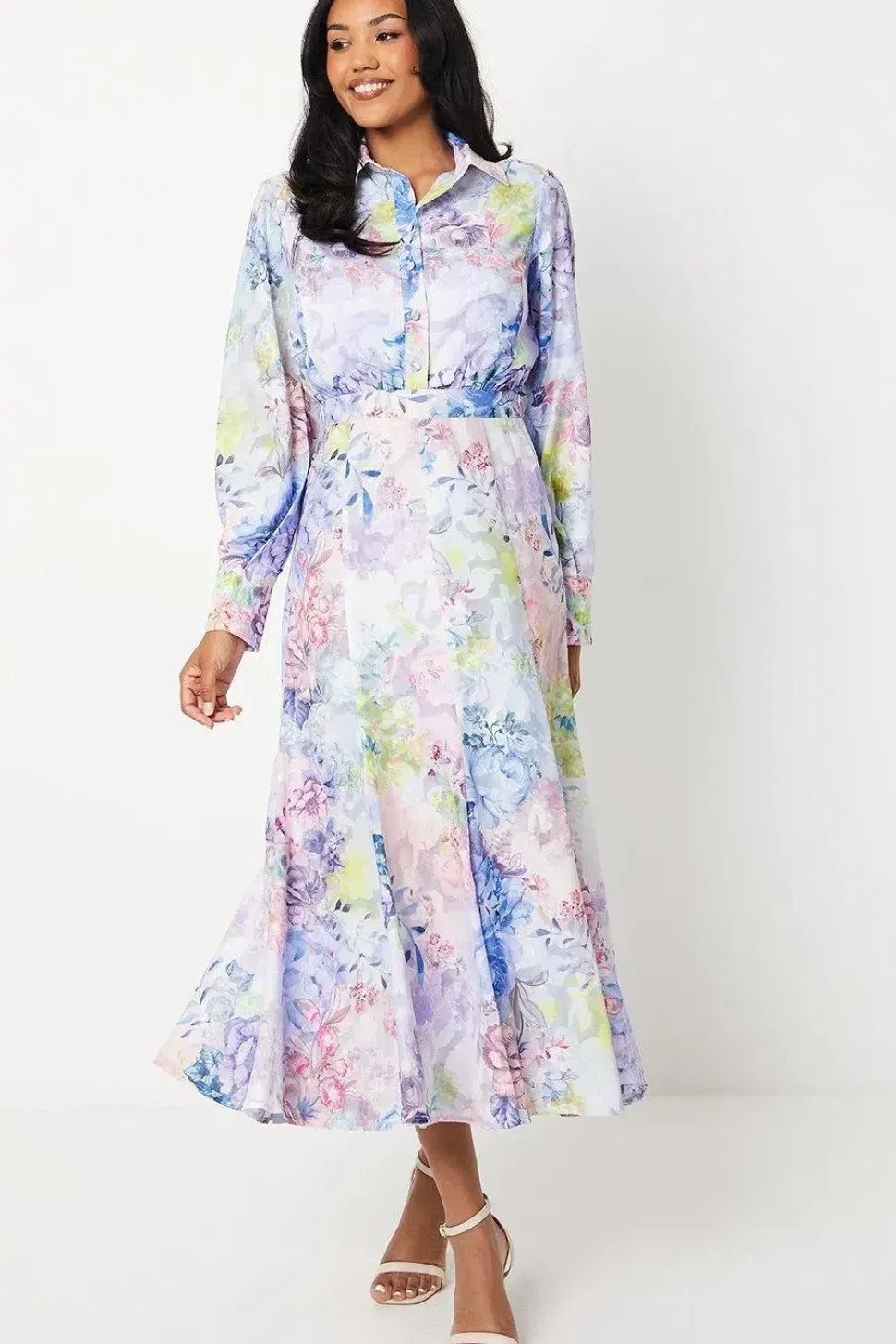 Georgette Jacquard Shirt Midi Dress