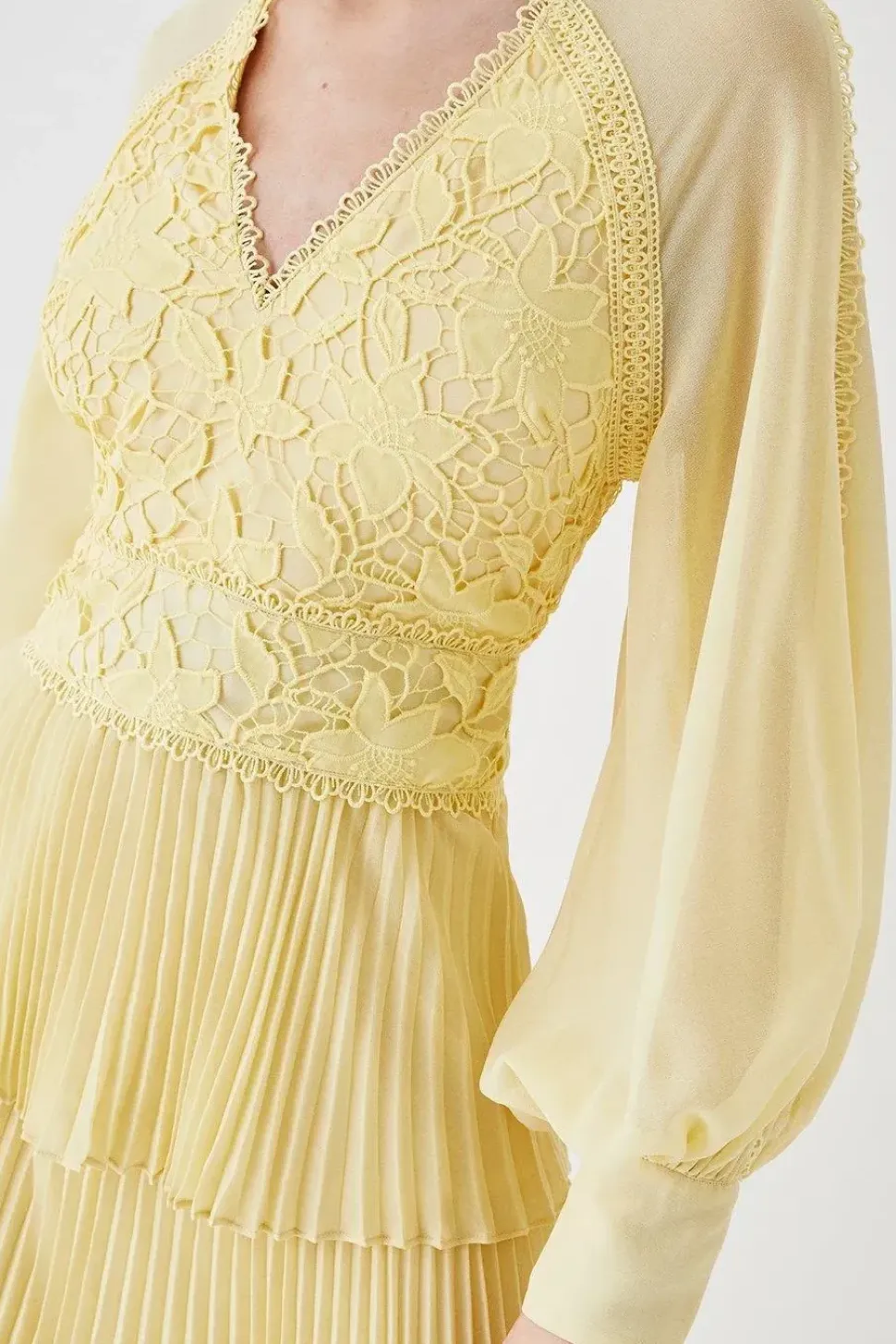 Georgette Lace Tiered Midi Dress With Blouson Sleeve