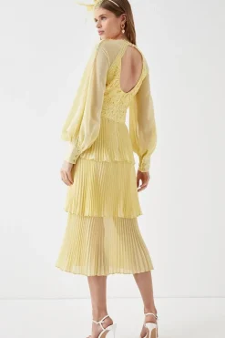 Georgette Lace Tiered Midi Dress With Blouson Sleeve
