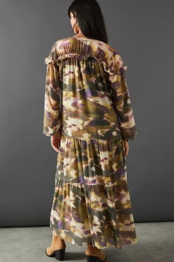 Georgette Tie Neck Tier Hem Midaxi Dress