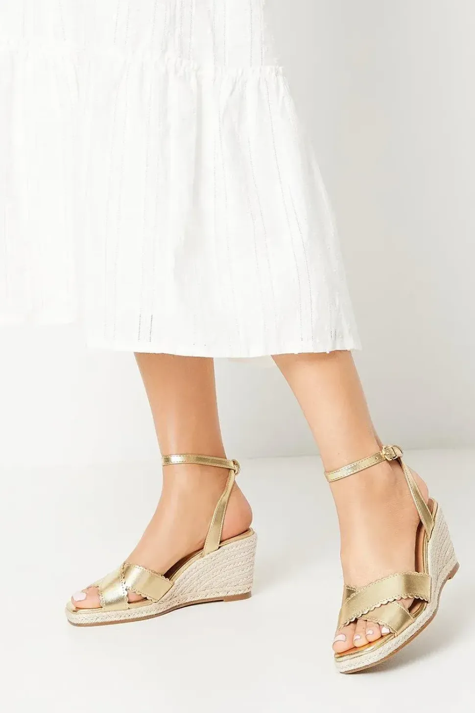 Georgiana Scalloped Cross Strap Espadrille Wedges
