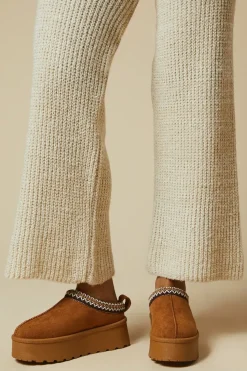 Georgia Suedette Faux Fur Lined Stitch Detail Cosy Chunky Flatform Mules