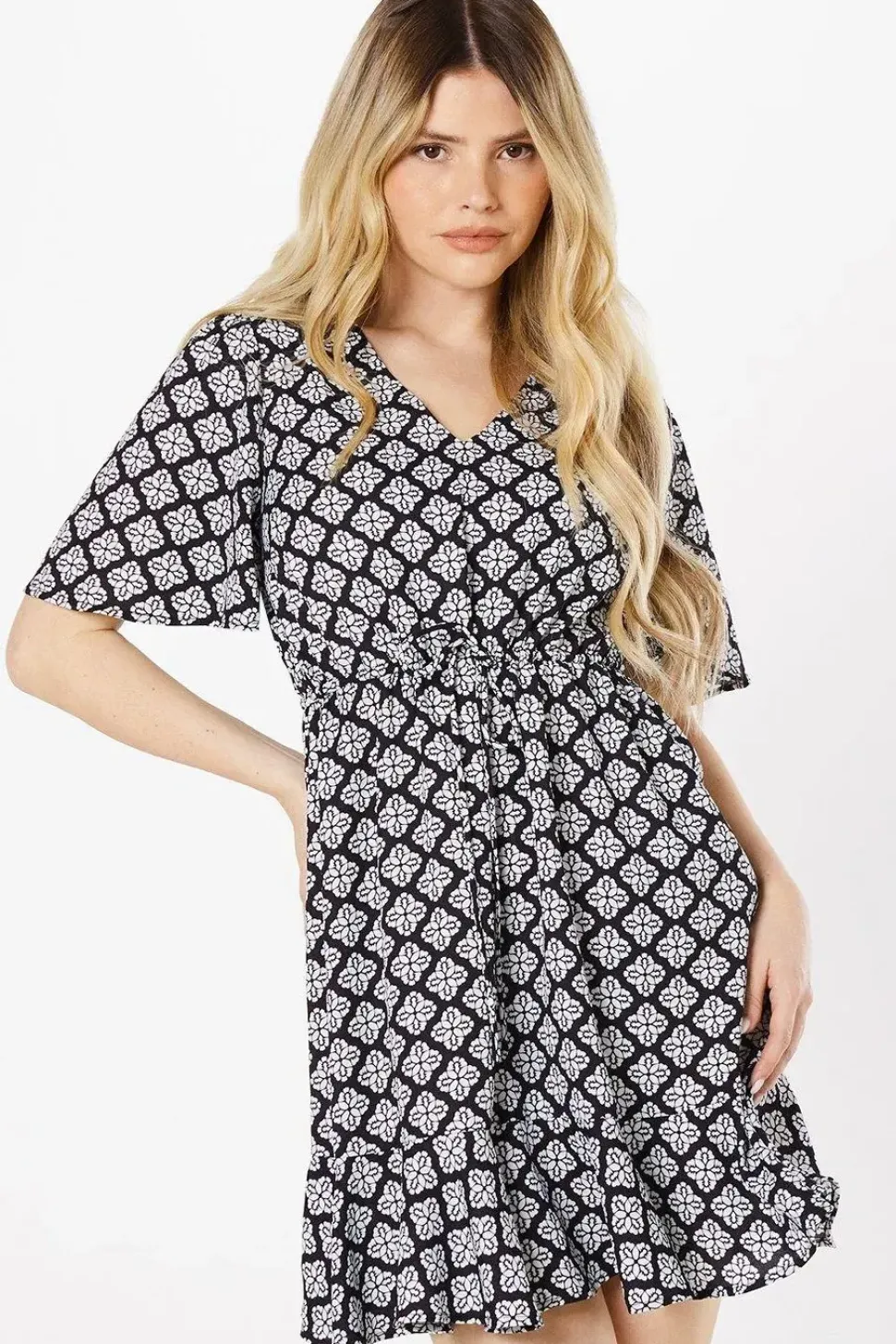 Geo Tiered Hem Mini Dress