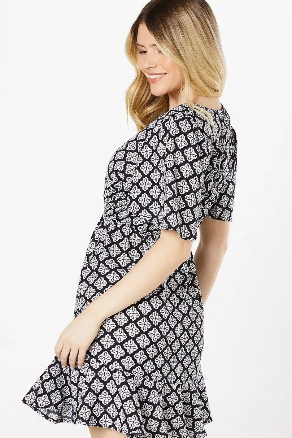 Geo Tiered Hem Mini Dress