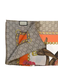 GG Supreme Silk Scarf with Floral Print and Chain Belt Motif