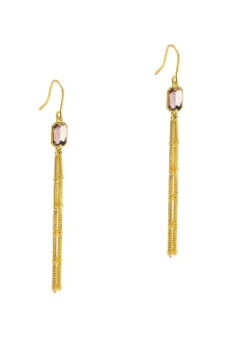 Gift Packaged 'Agatha' 18ct Yellow Gold 925 Silver & Pink Gemstone Drop Earrings