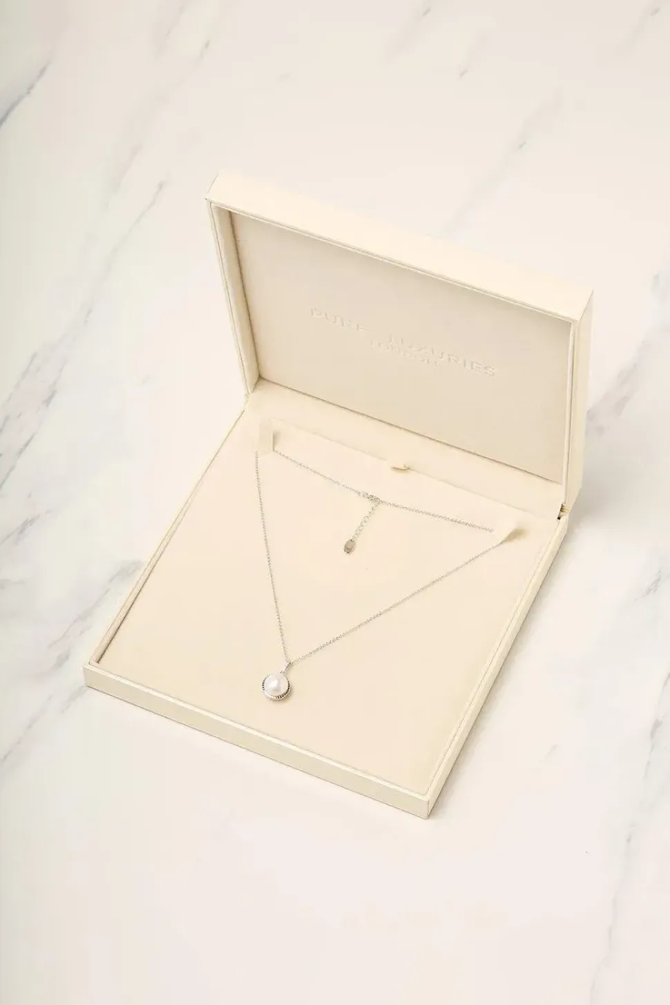 Gift Packaged 'Cosmos' Rhodium Plated 925 Silver Pearl Necklace