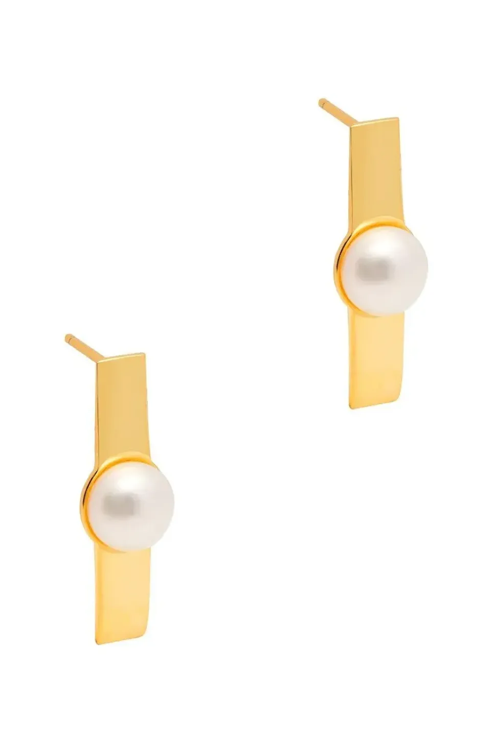 Gift Packaged 'Kitty' 18ct Yellow Gold Plated 925 Silver Linear Bar & Freshwater Pearl Earrings