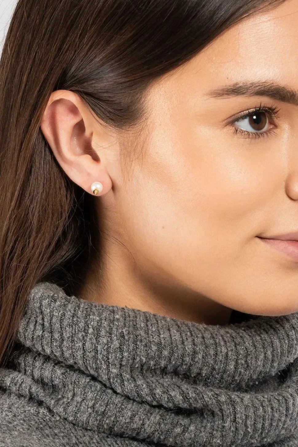 Gift Packaged 'Lysha' 18ct Yellow Gold Plated 925 Silver Cone & Freshwater Pearl Stud Earrings