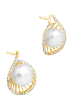 Gift Packaged 'Sara' 18ct Yellow Gold Plated 925 Silver & Pearl Spiral Earrings