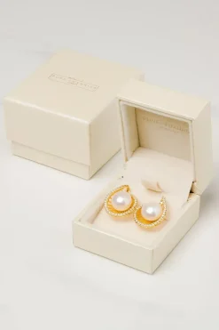 Gift Packaged 'Sara' 18ct Yellow Gold Plated 925 Silver & Pearl Spiral Earrings