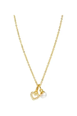 Gift Packaged 'Velez' 18ct Yellow Gold Plated 925 Silver & Pearl Sparkle Heart Necklace