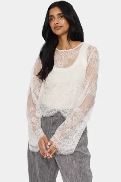 GigiSZ Long Sleeve Sheer Lace Blouse-
