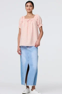 Gingham Check Puff Sleeve Blouse