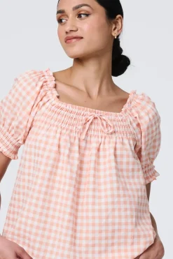 Gingham Check Puff Sleeve Blouse