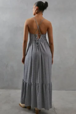 Gingham Check Strappy Maxi Sundress