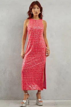 Gingham Sequin Embellished Racer Midi Dress