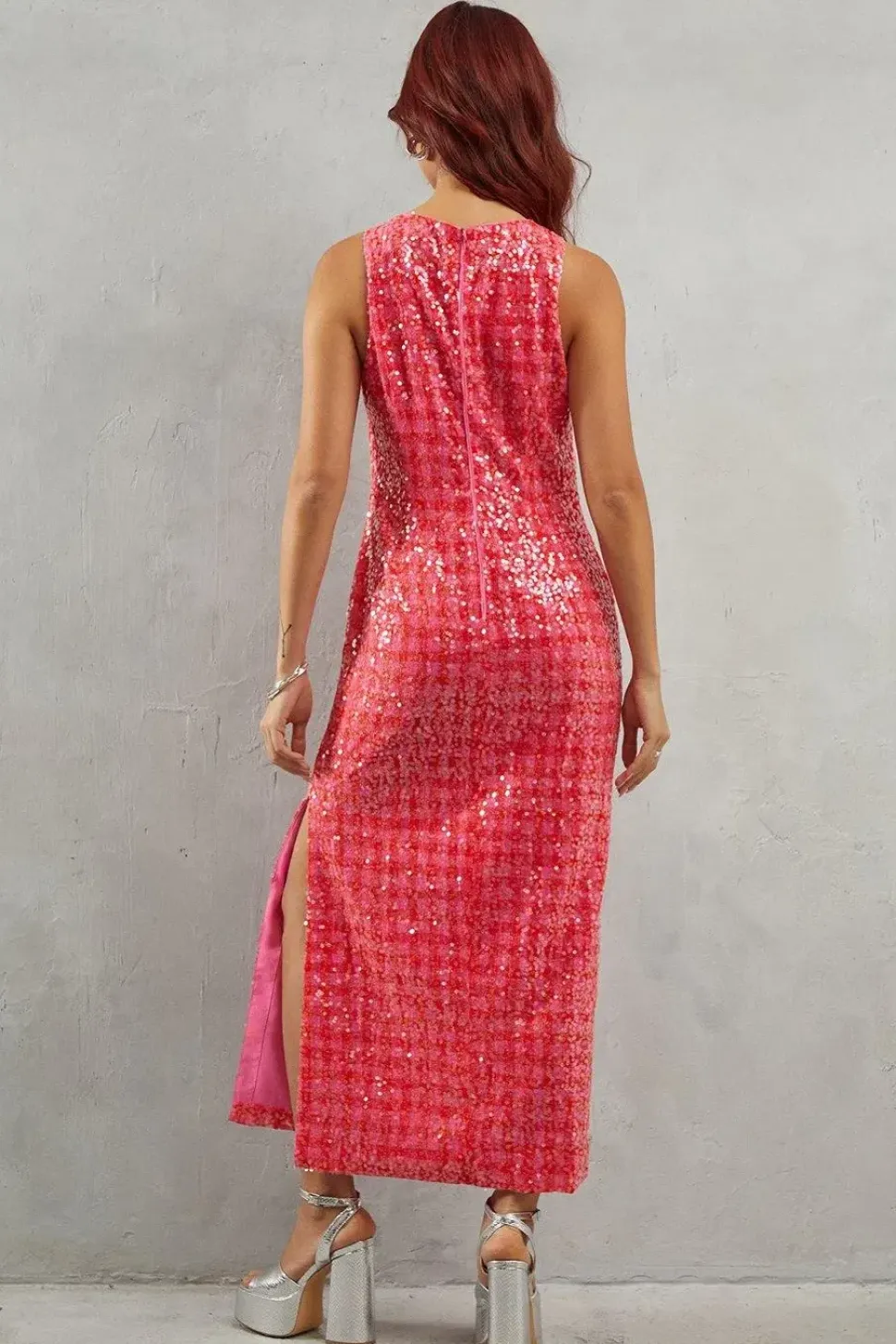 Gingham Sequin Embellished Racer Midi Dress