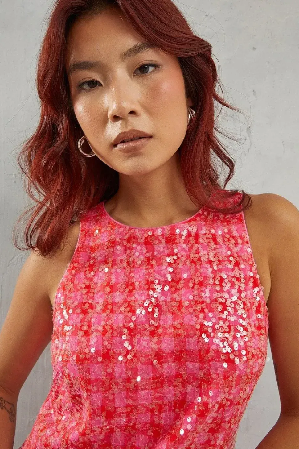 Gingham Sequin Embellished Racer Midi Dress