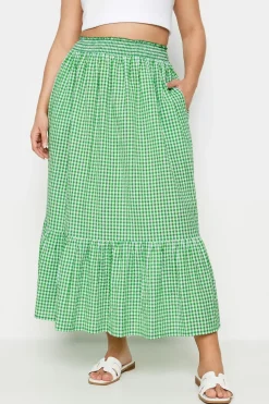 Gingham Tiered Pure Cotton Midi Skirt