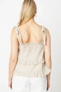 Gingham Tie Shoulder Tiered Top