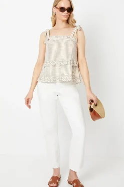 Gingham Tie Shoulder Tiered Top