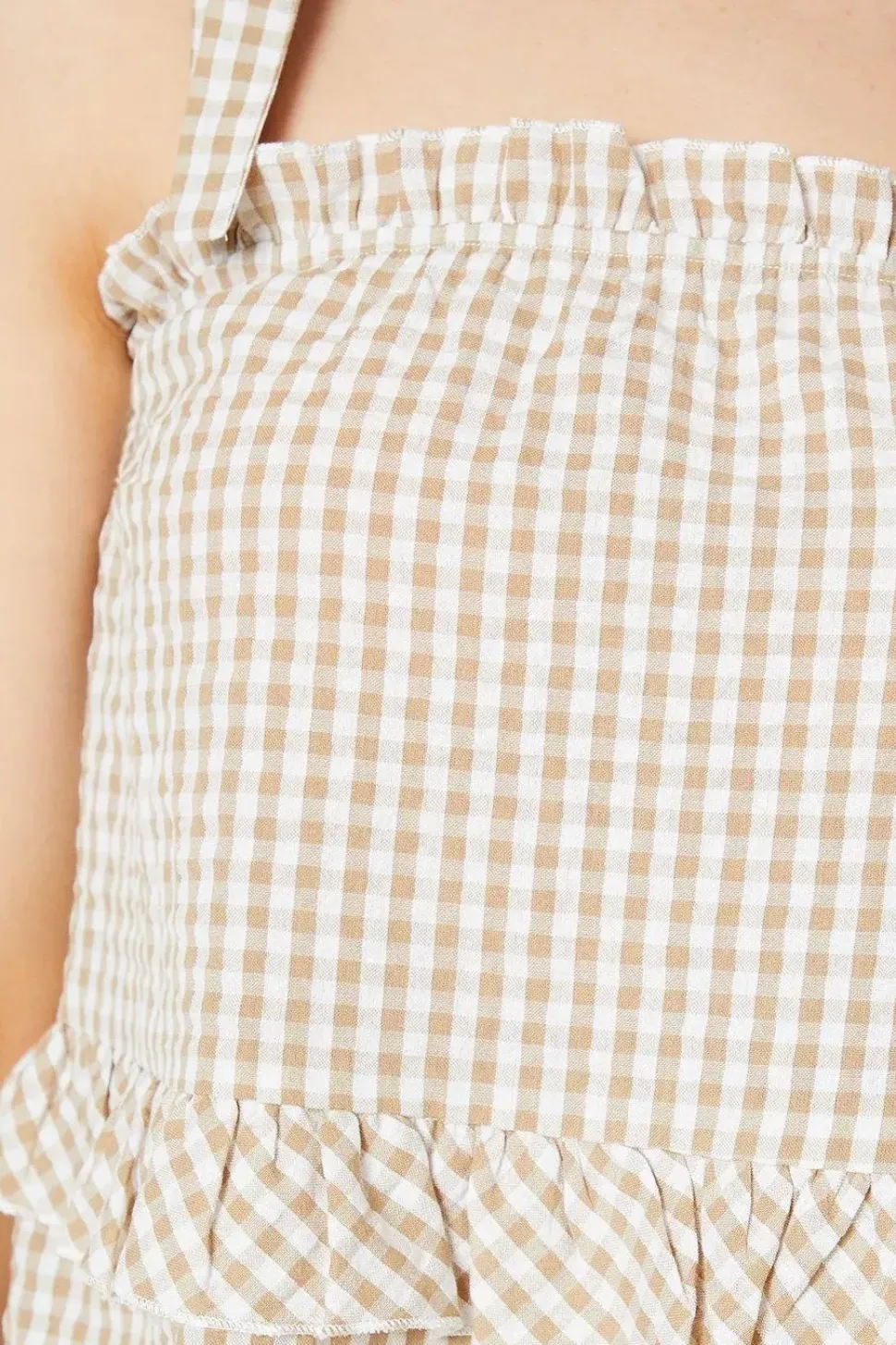 Gingham Tie Shoulder Tiered Top