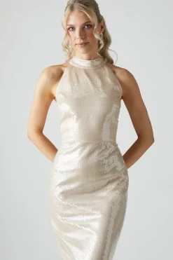 Glass Sequin Halterneck Column Dress