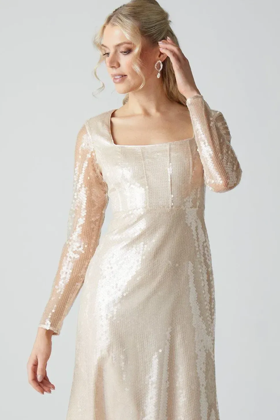 Glass Sequin Long Sleeve Wedding Dress
