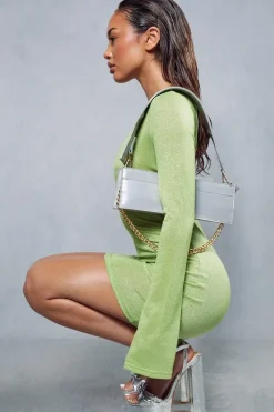 Glitter Long Sleeve Open Back Mini Dress