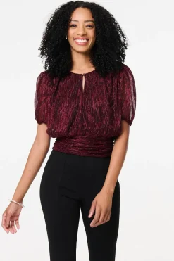 Glitter Mesh Ruched Semi Sheer Crop Top