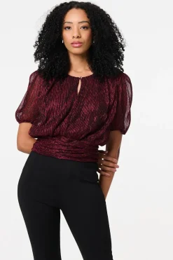 Glitter Mesh Ruched Semi Sheer Crop Top