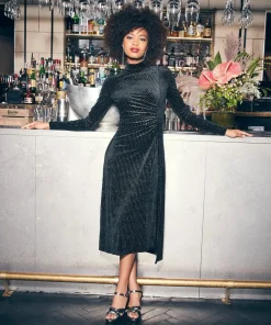 Glitter Sparkle High Neck Midi Dress