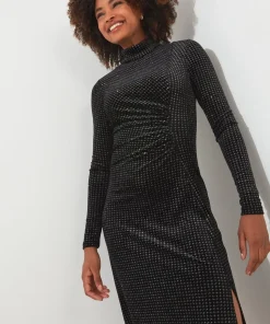Glitter Sparkle High Neck Midi Dress