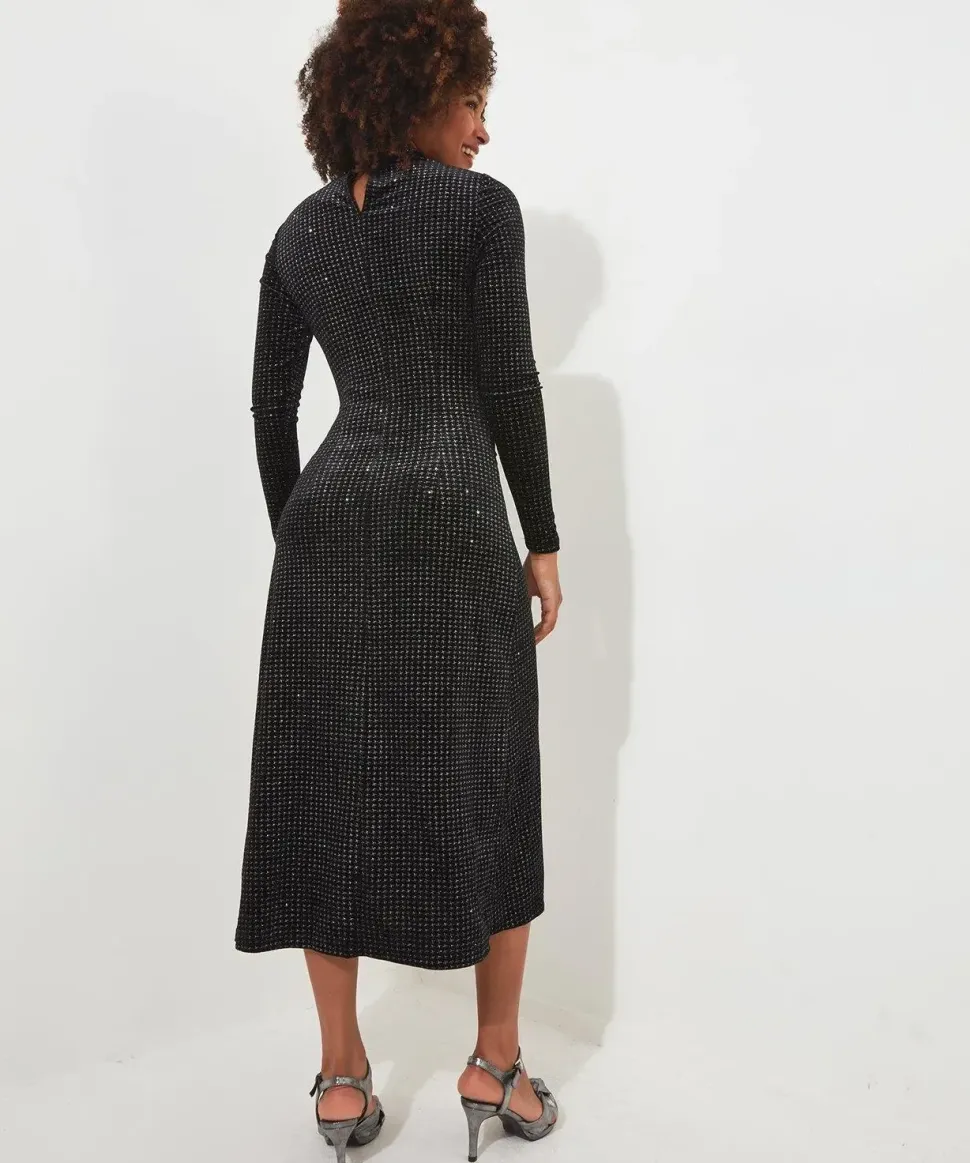 Glitter Sparkle High Neck Midi Dress
