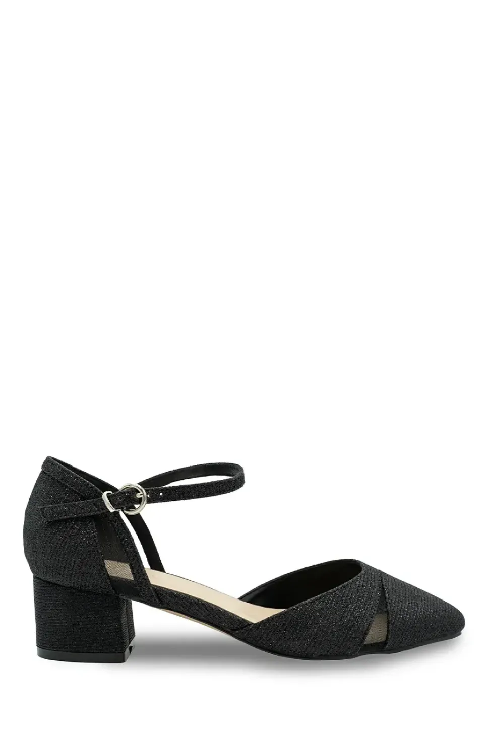 Glitter 'Frankie' Mid Block Heel Wide Fit Ankle Strap Court Shoes