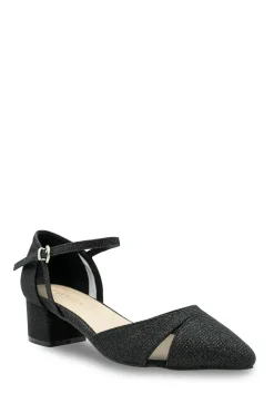 Glitter 'Frankie' Mid Block Heel Wide Fit Ankle Strap Court Shoes