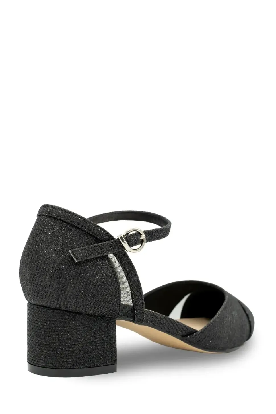 Glitter 'Frankie' Mid Block Heel Wide Fit Ankle Strap Court Shoes