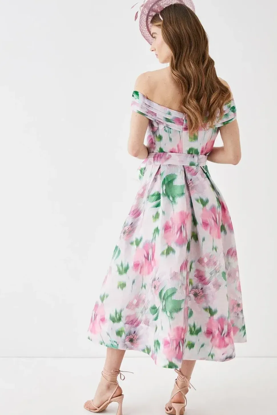 Glossy Organza Bardot Midi Dress