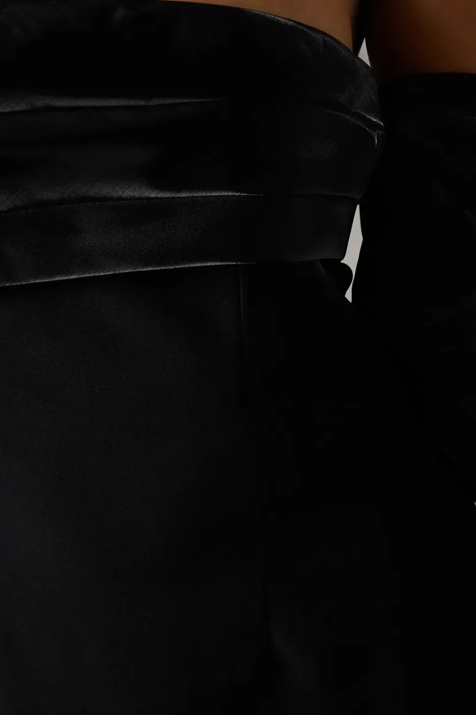 Glossy Twill Pleated Bodice Bardot Midi Dress