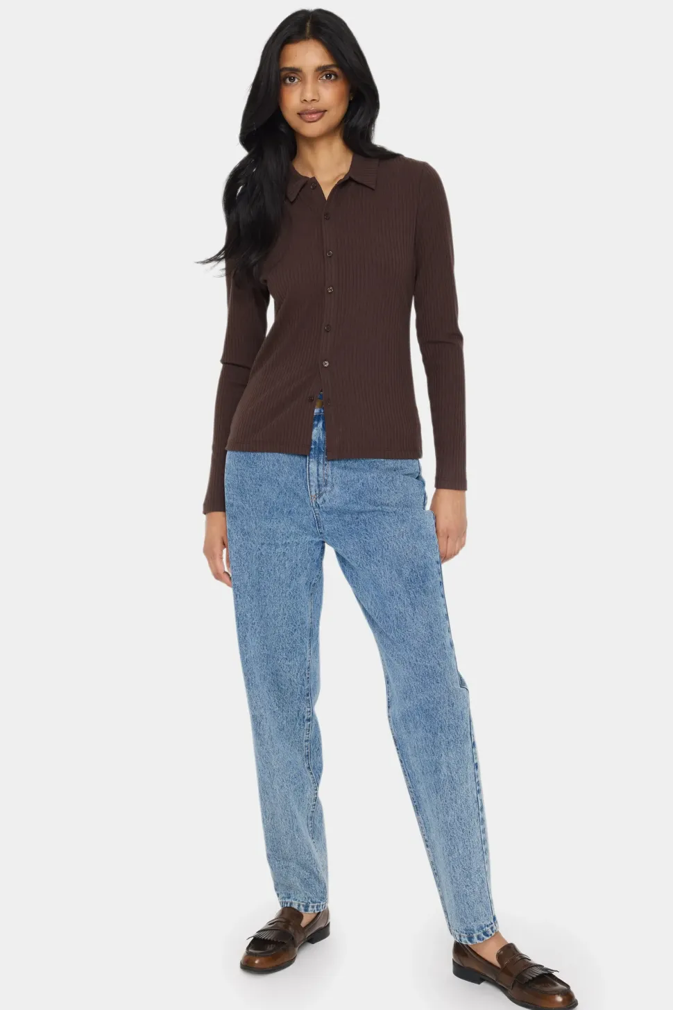 GodaSZ Spread Collar Rib Knit Cardigan-