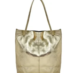 Gold Drawcord Metallic Leather Hobo Shoulder Bag