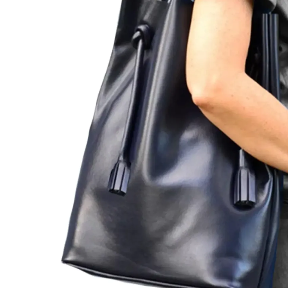 Gold Drawcord Metallic Leather Hobo Shoulder Bag