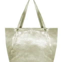 Gold Horizontal Zipped Leather Tote | BXYLB