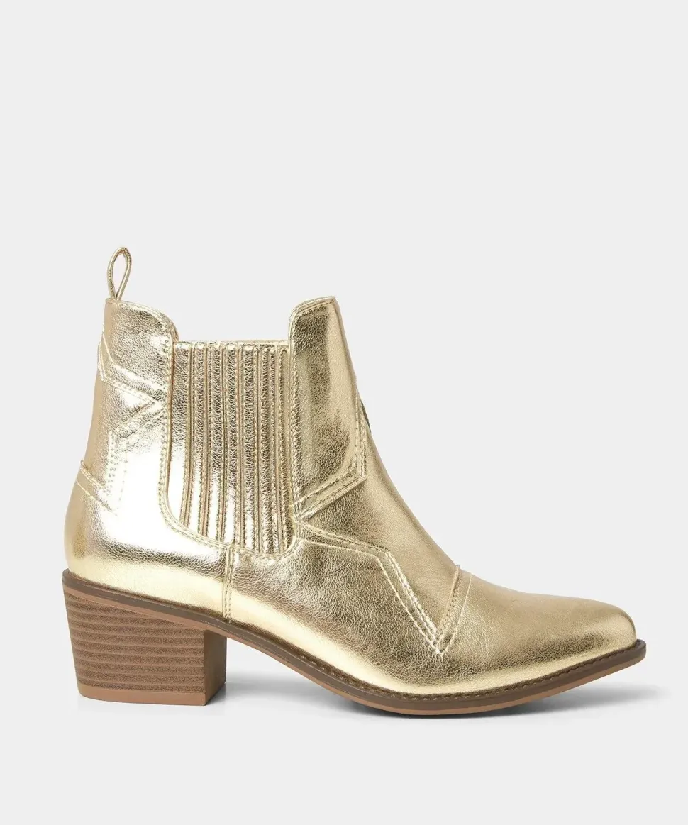 Gold Metallic Western Ankle Boots