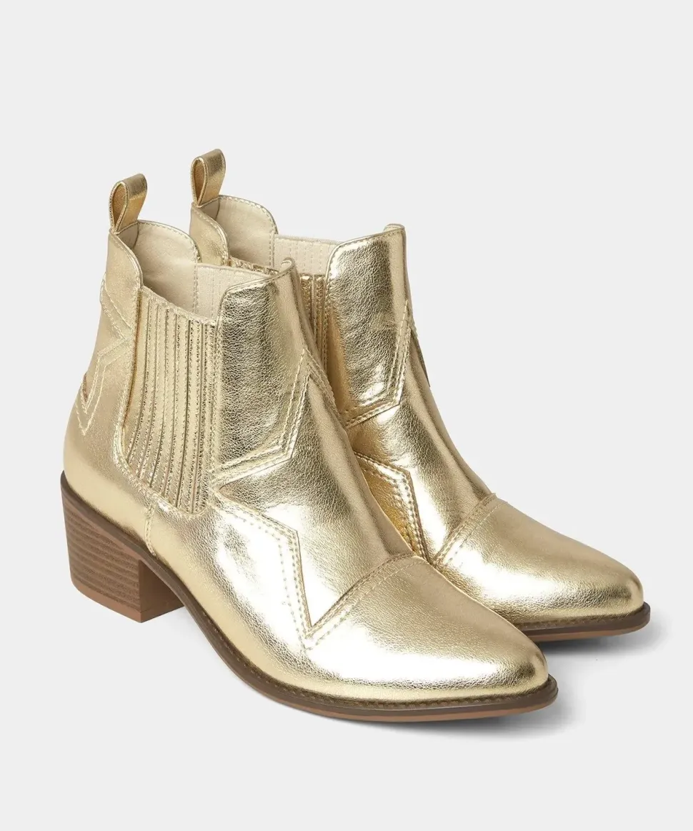 Gold Metallic Western Ankle Boots