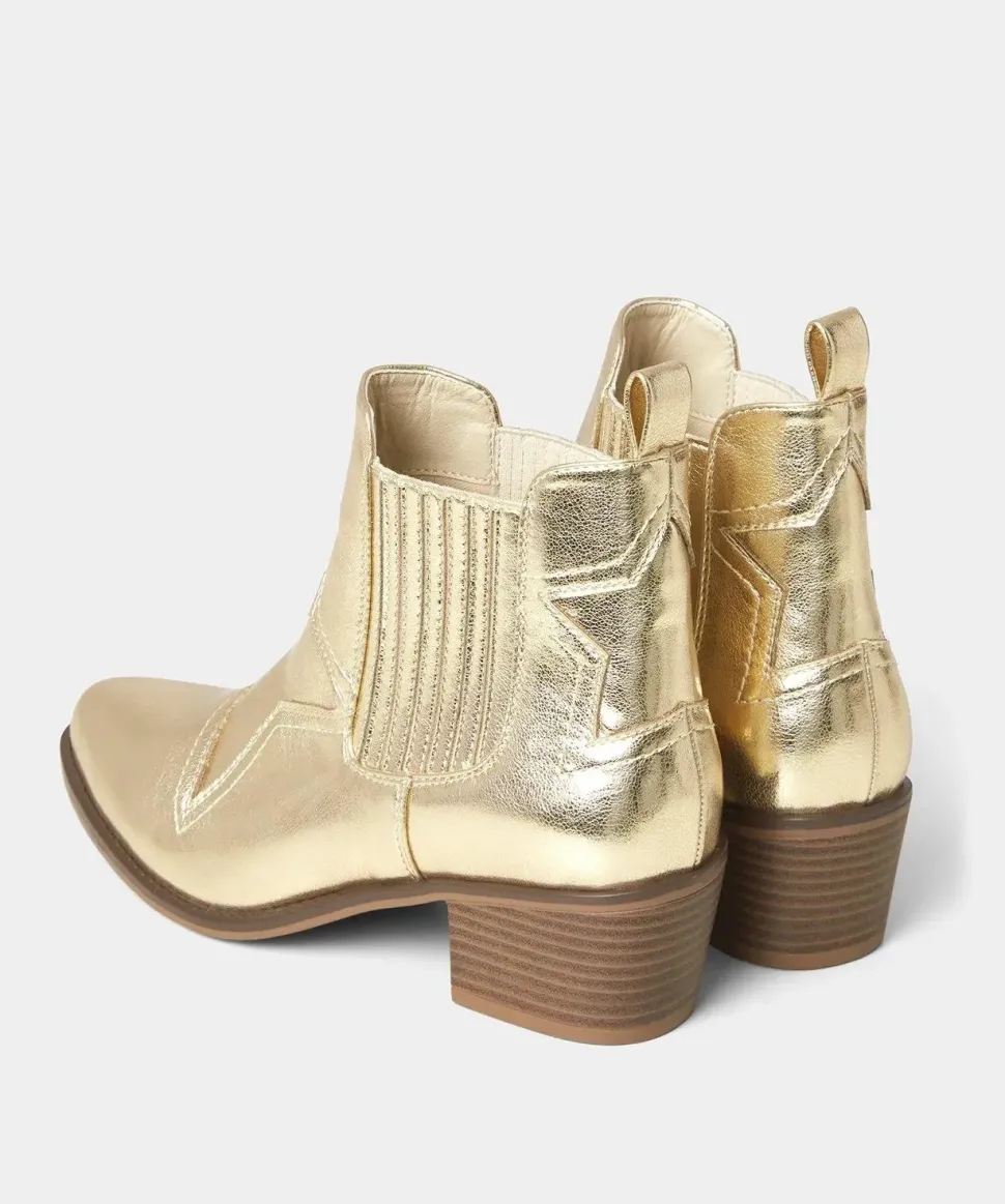 Gold Metallic Western Ankle Boots